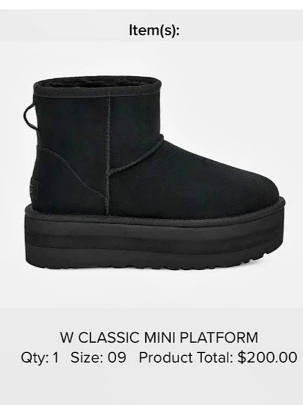 UGG Classic Mini Platform Ankle Boots Black US 9